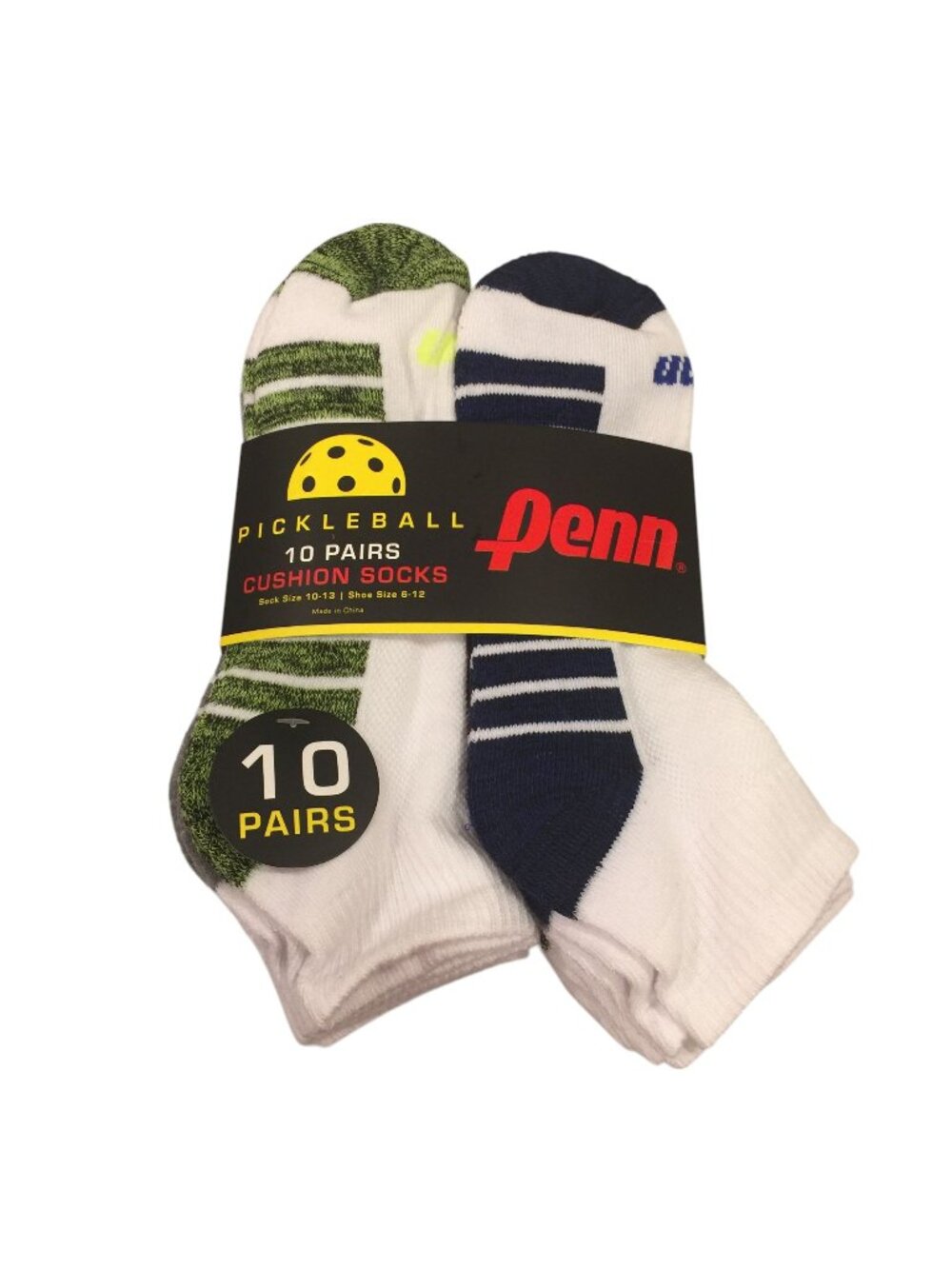 PENN Pickleball Socks Low Cut Men's 10-13 White Blue Green 10 Pairs